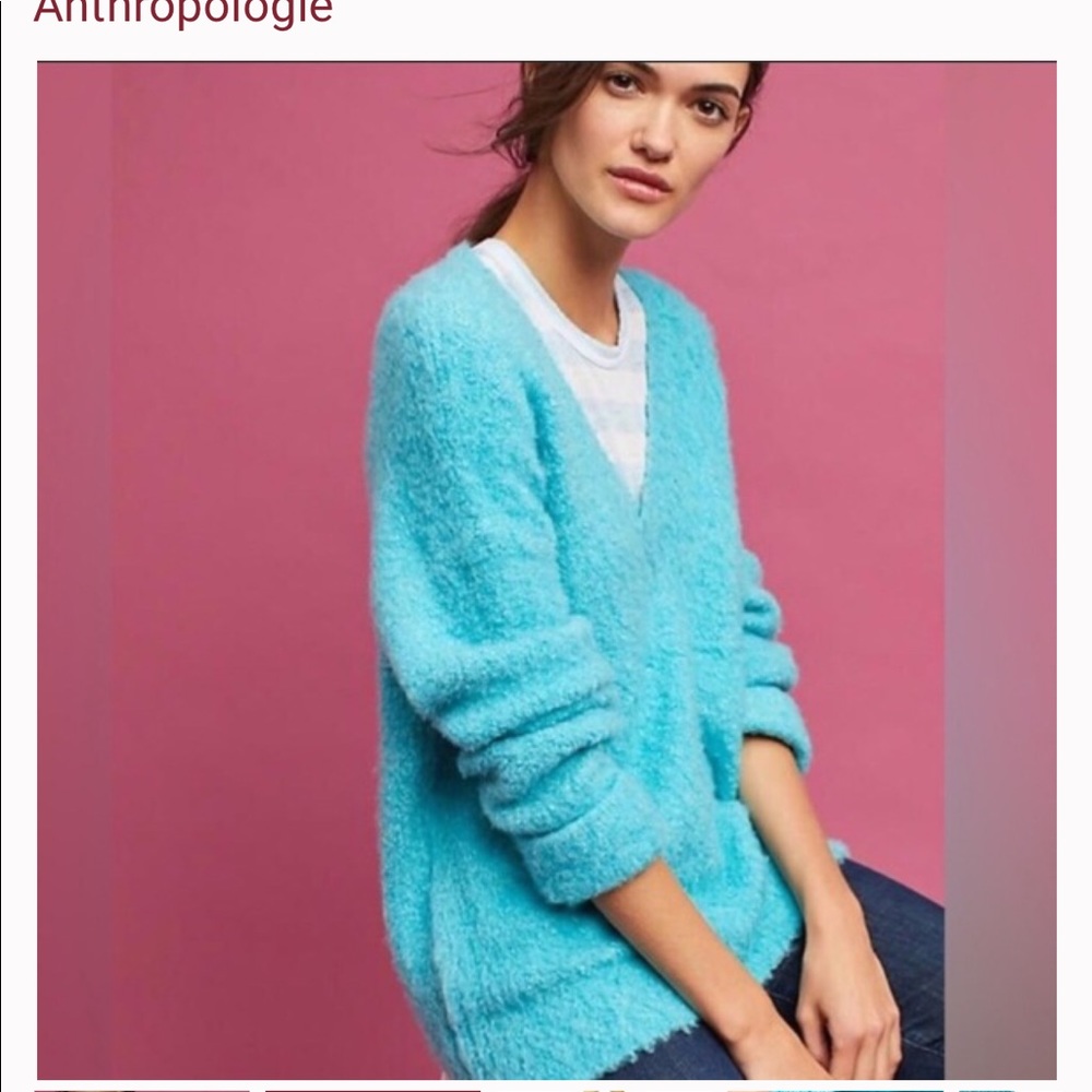 Anthropologie Sleeping on Snow Aqua V-neck Sweater